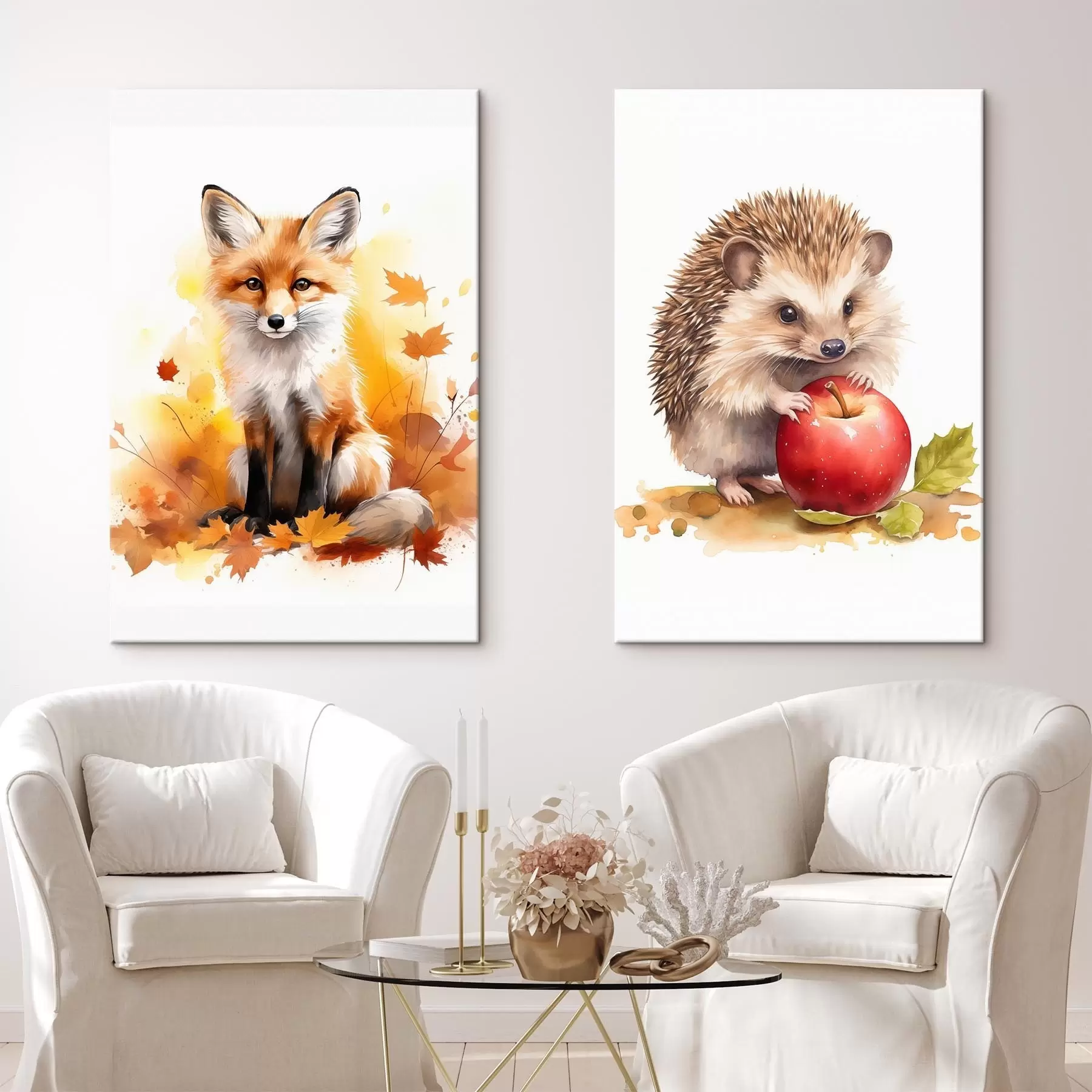 Fototapete Fuchs und Igel, Aquarellimitation m01050