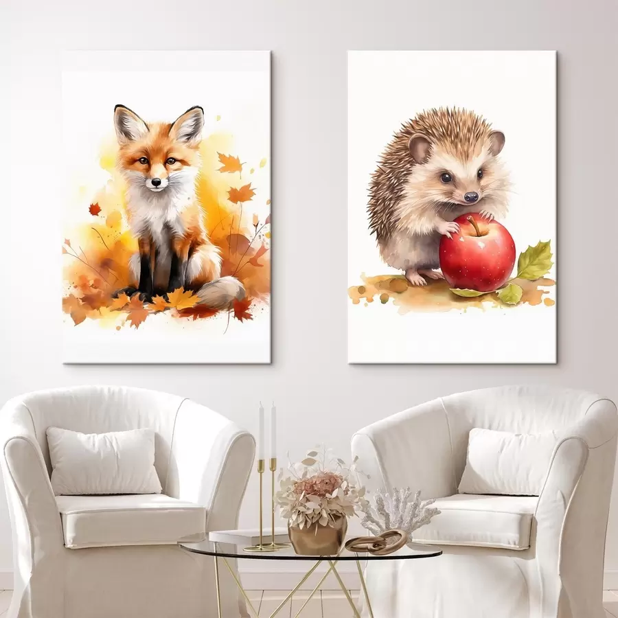 Fototapete Fuchs und Igel, Aquarellimitation m01050