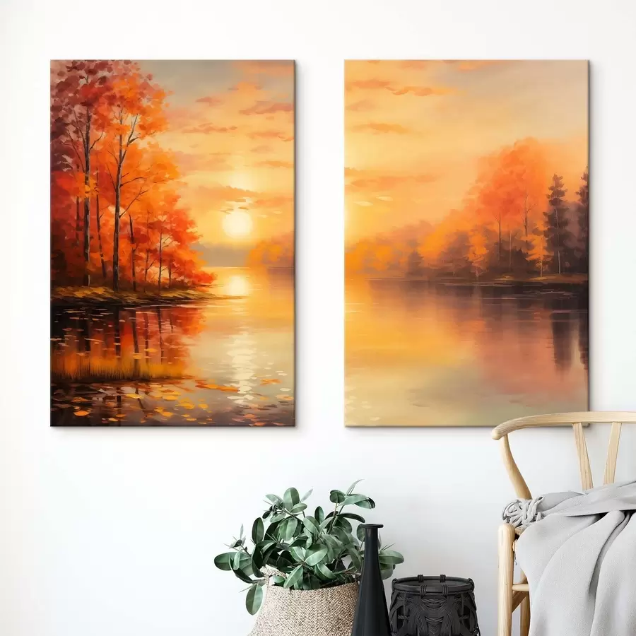 Fototapete Herbstwald vor dem Sonnenuntergang m01051