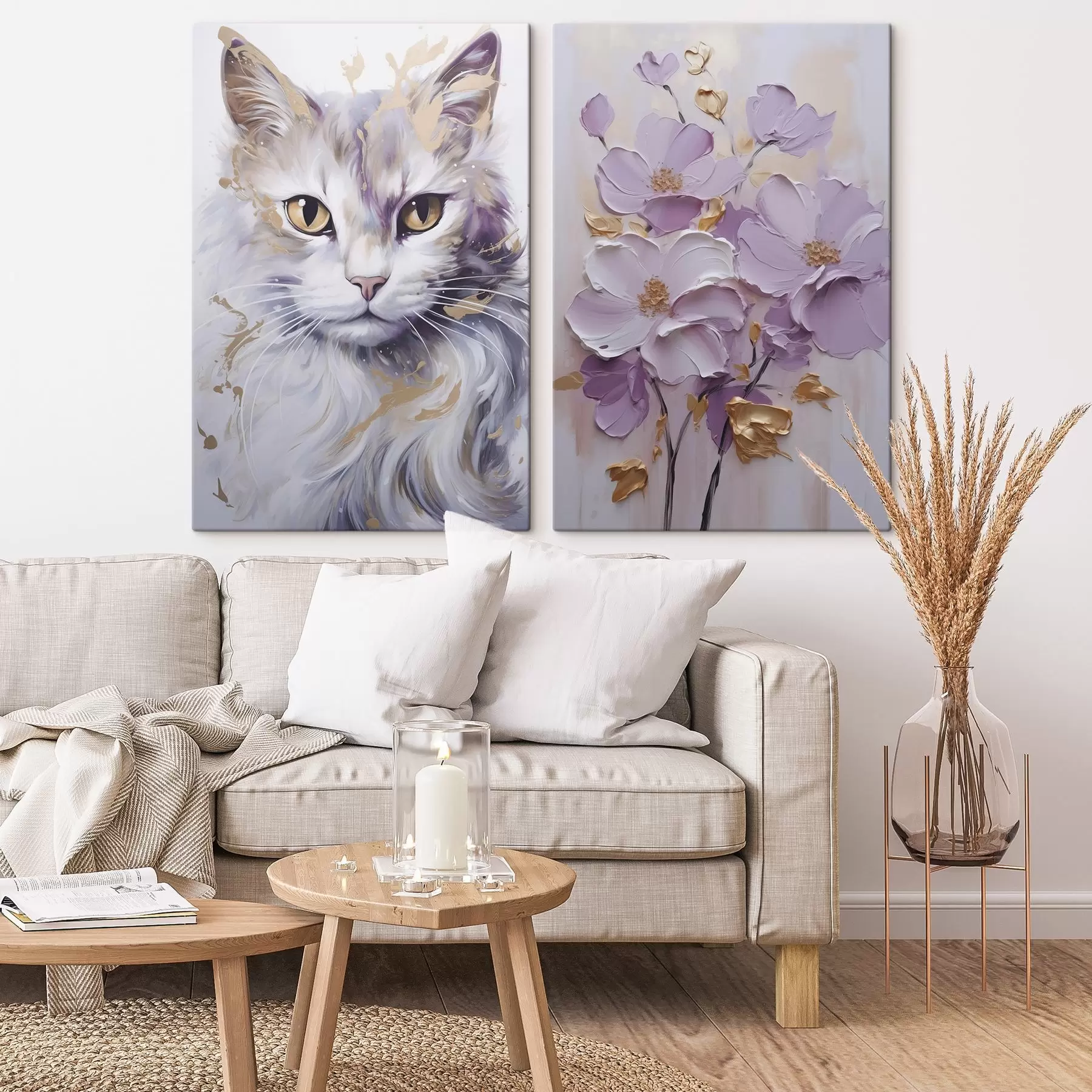 Fototapete Abstrakte Blumen und eine Katze m01056