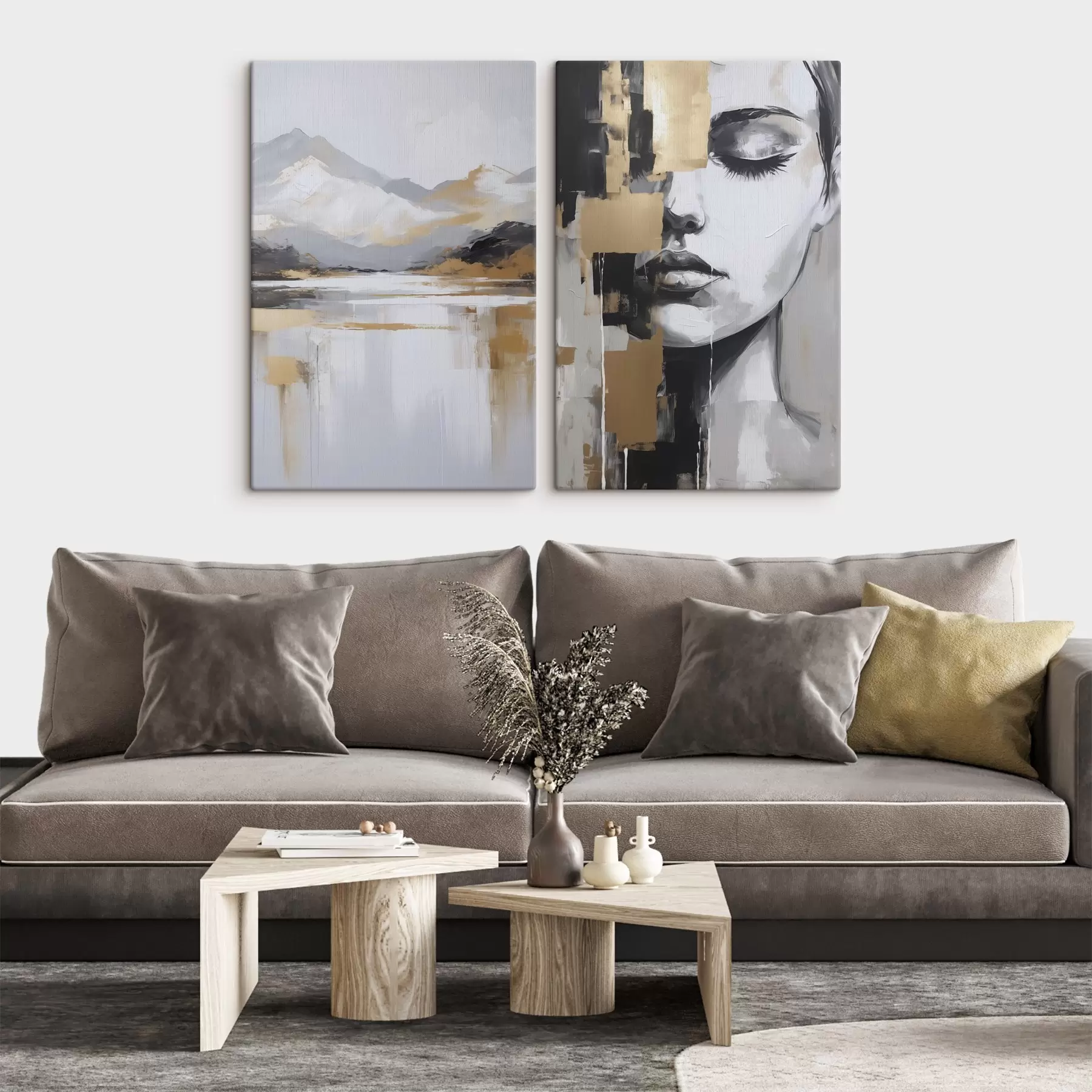 Fototapete Abstrakte Berglandschaft und Porträt m01058