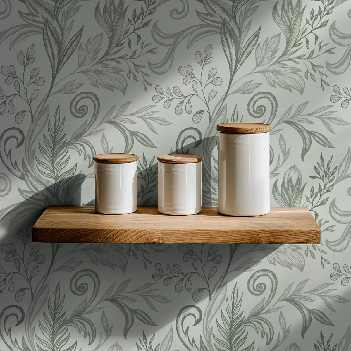 Tapete Weiche, gewellte Minzblätter in zarten graugrünen Linien a00935v3