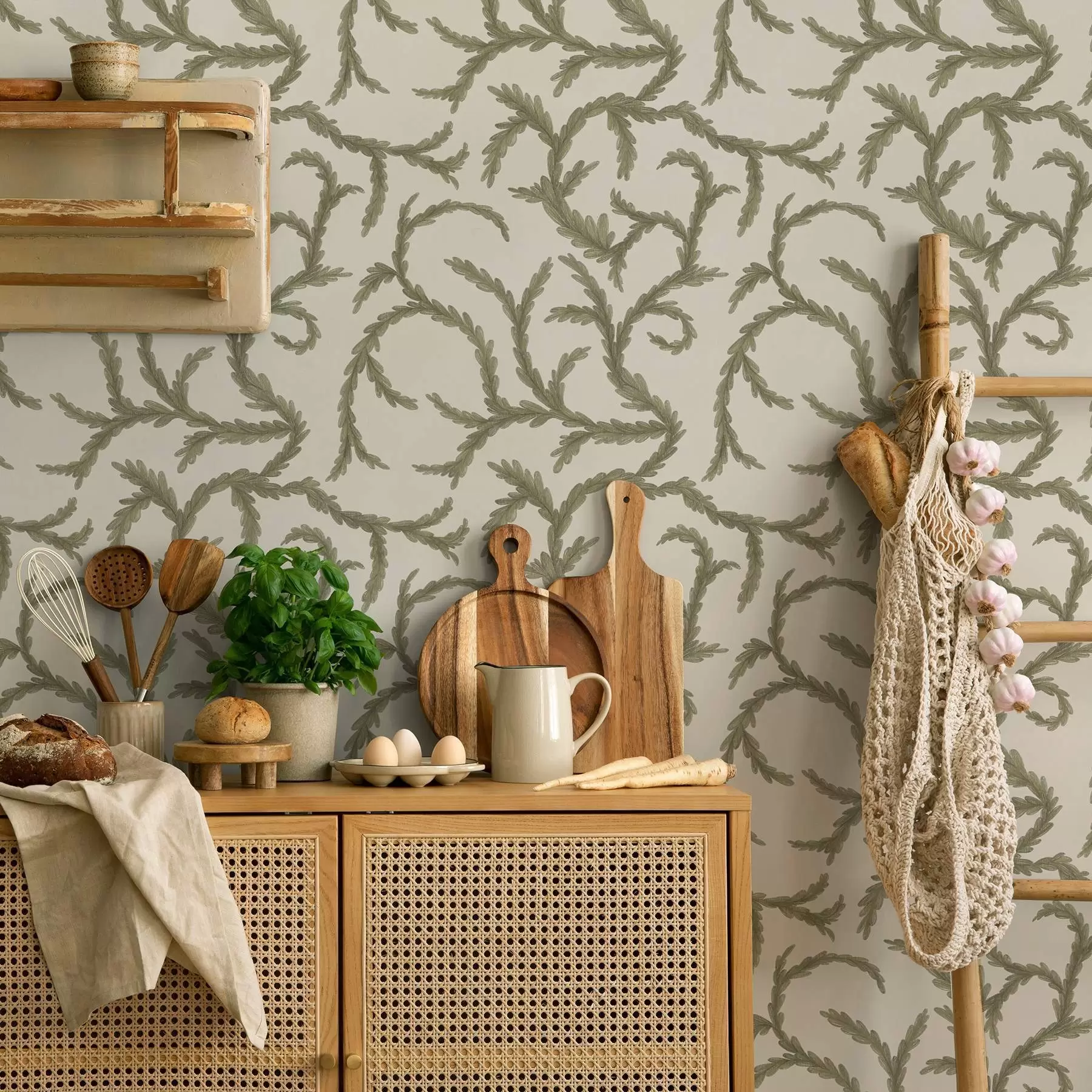 Fototapete Weiche grüne Nadelbaumlocken auf hellem Hintergrund a00938