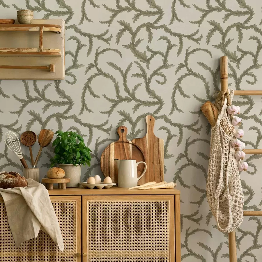 Fototapete Weiche grüne Nadelbaumlocken auf hellem Hintergrund a00938