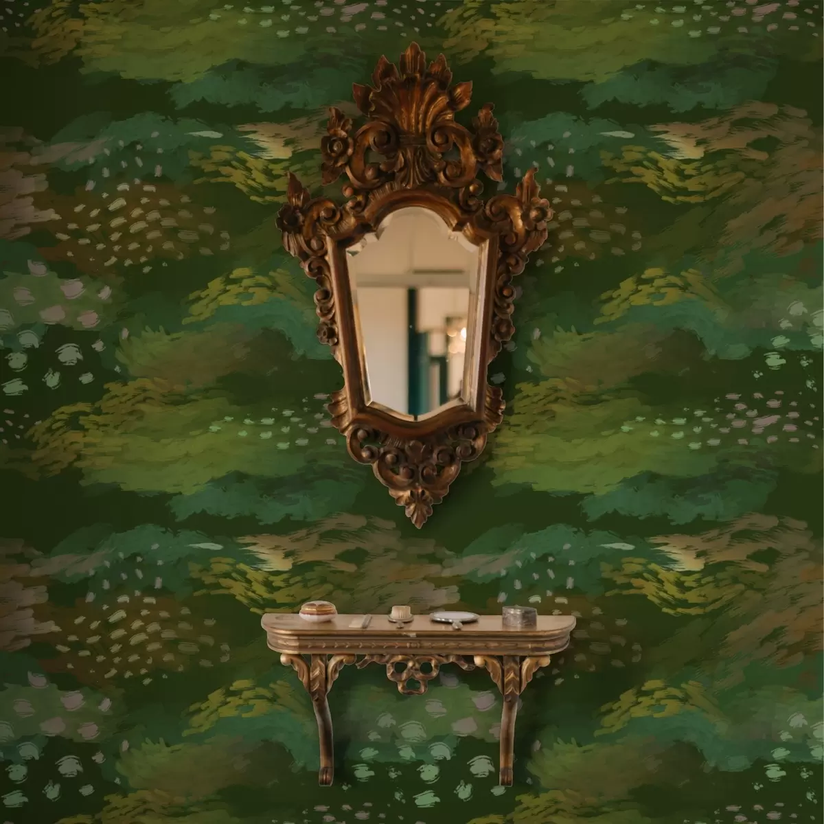 Tapete Satte grüne Abstraktion mit energiegeladenen Pinselstrichen a00999v3