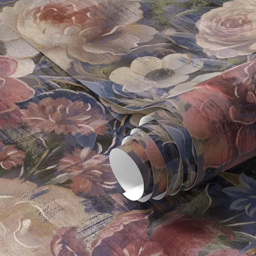 Fototapete Malerischer Blumenstrauß aus großen Blumen auf tief indigoblauem Hintergrund a01021