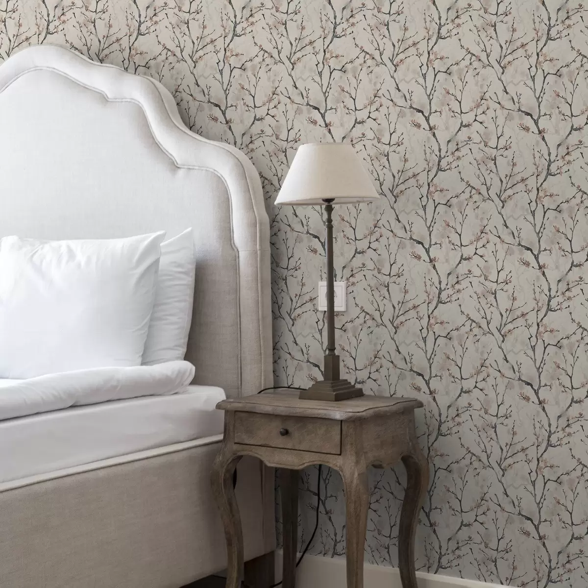 Tapete Aquarell-Kirschblütenzweige auf hellem Hintergrund a01033