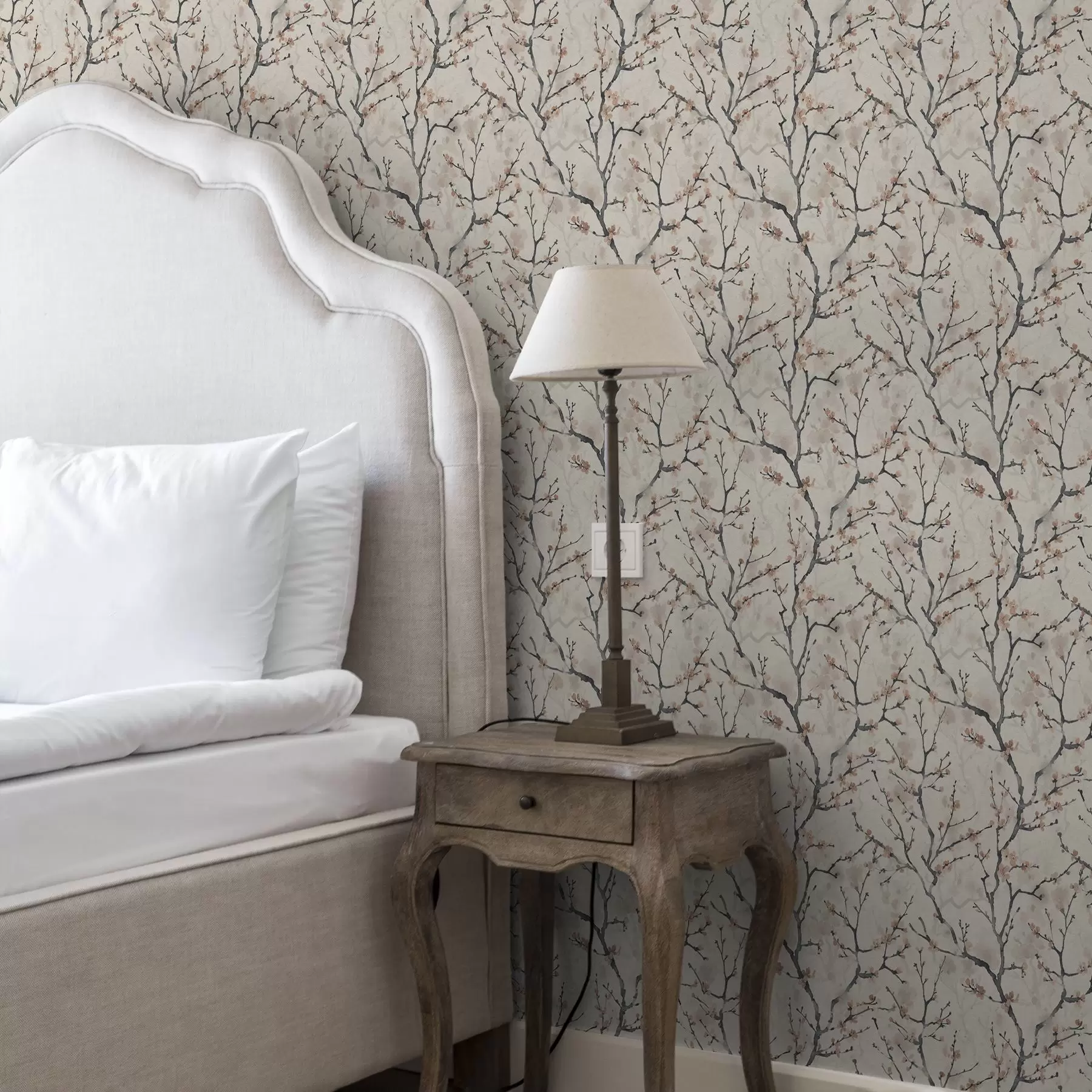 Fototapete Aquarell-Kirschblütenzweige auf hellem Hintergrund a01033