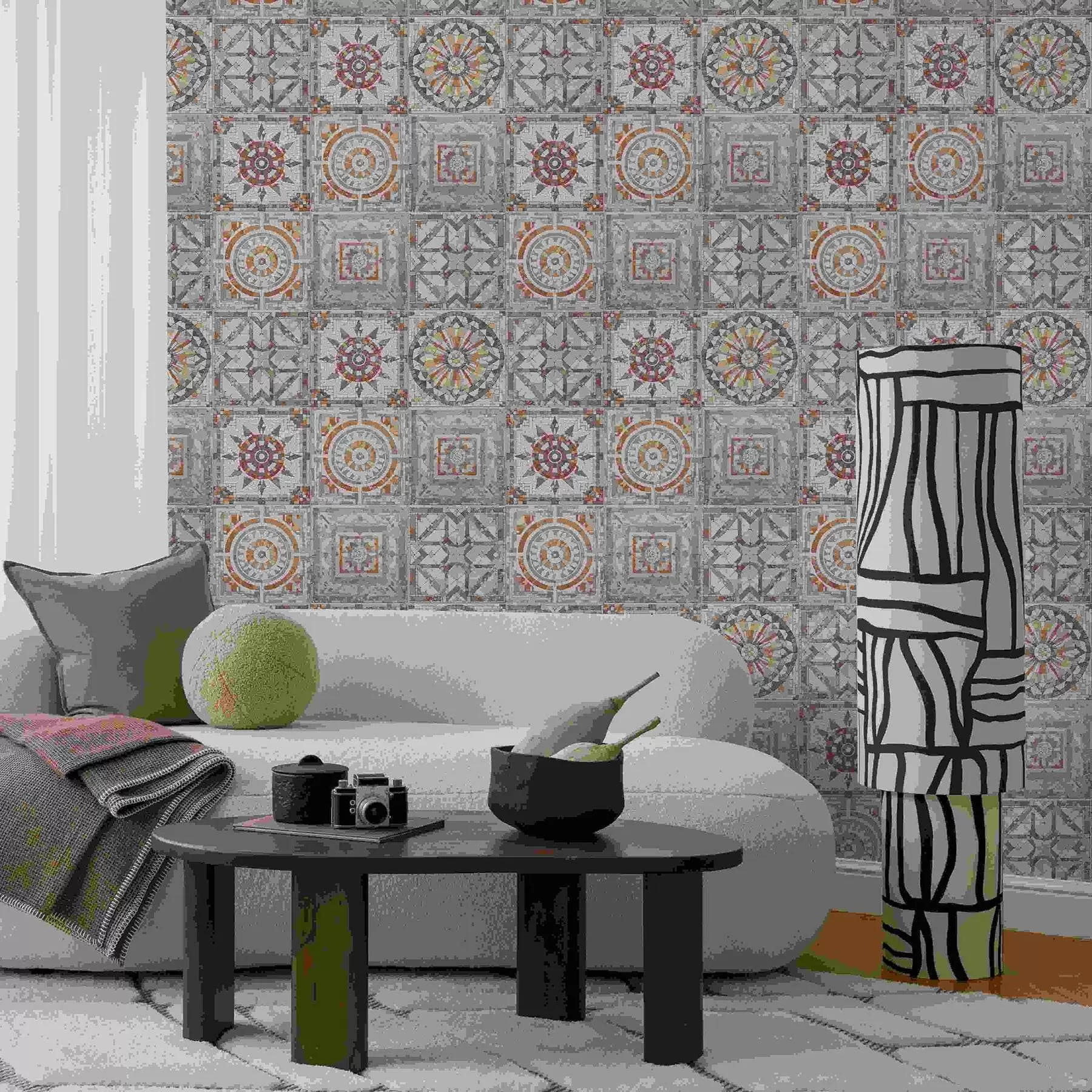 Fototapete Alte Steinmosaikmedaillons mit abgenutzten Details a01042