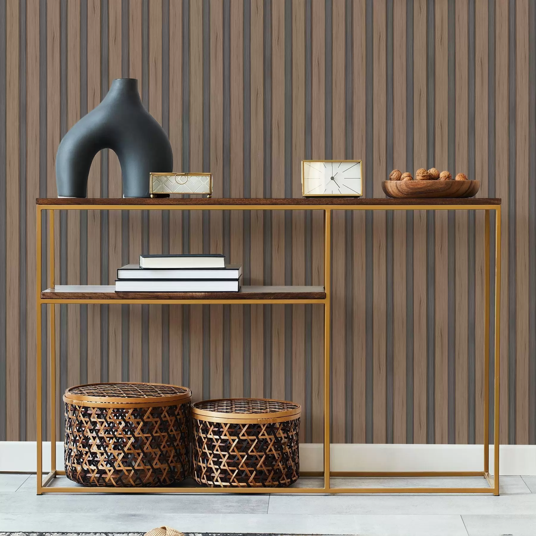 Fototapete Vertikale Holzlamellen mit dunklen Einsätzen a01054