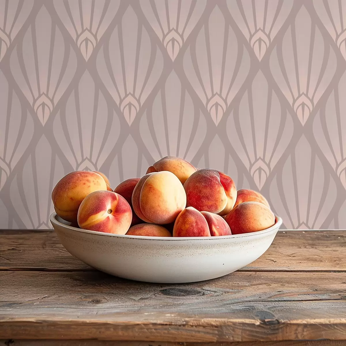 Tapete Pudriges Beige im Art-Déco-Stil mit sanften Fächern a01064v1