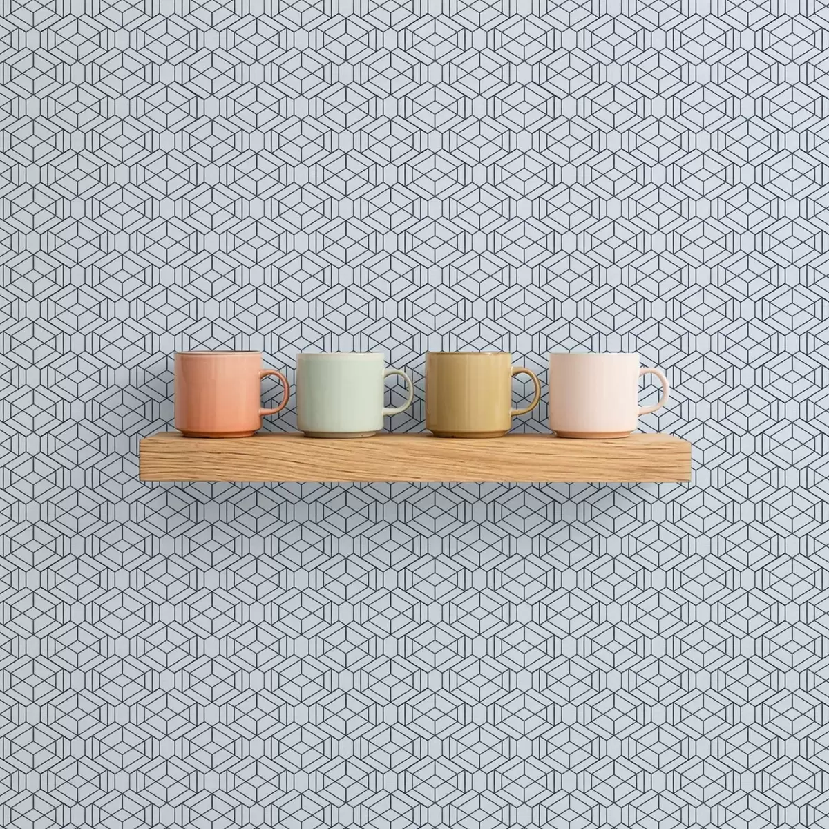 Tapete Hellblaues geometrisches Würtermuster a01066