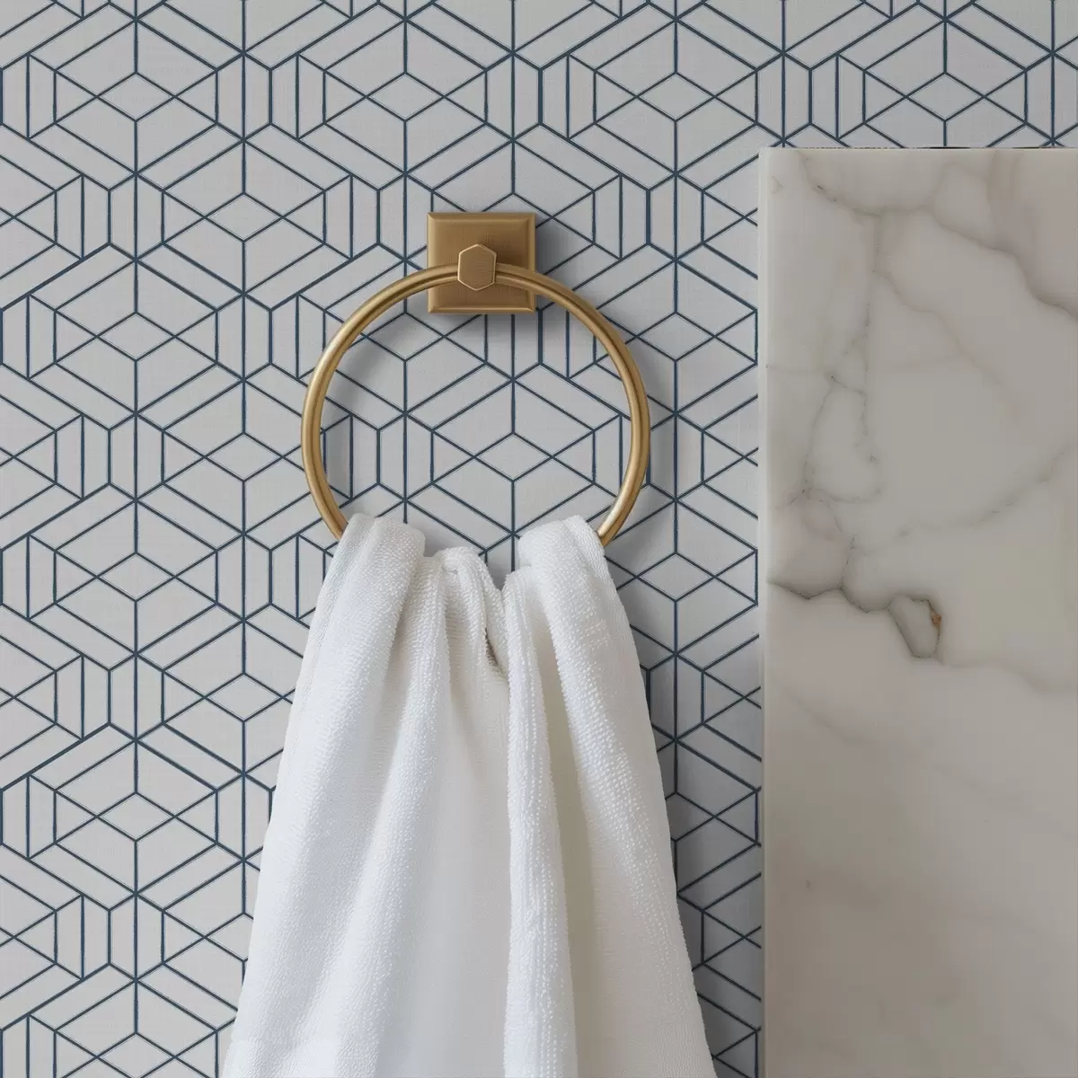 Tapete Weißer Hintergrund mit blauen dreidimensionalen geometrischen Würfeln a01067