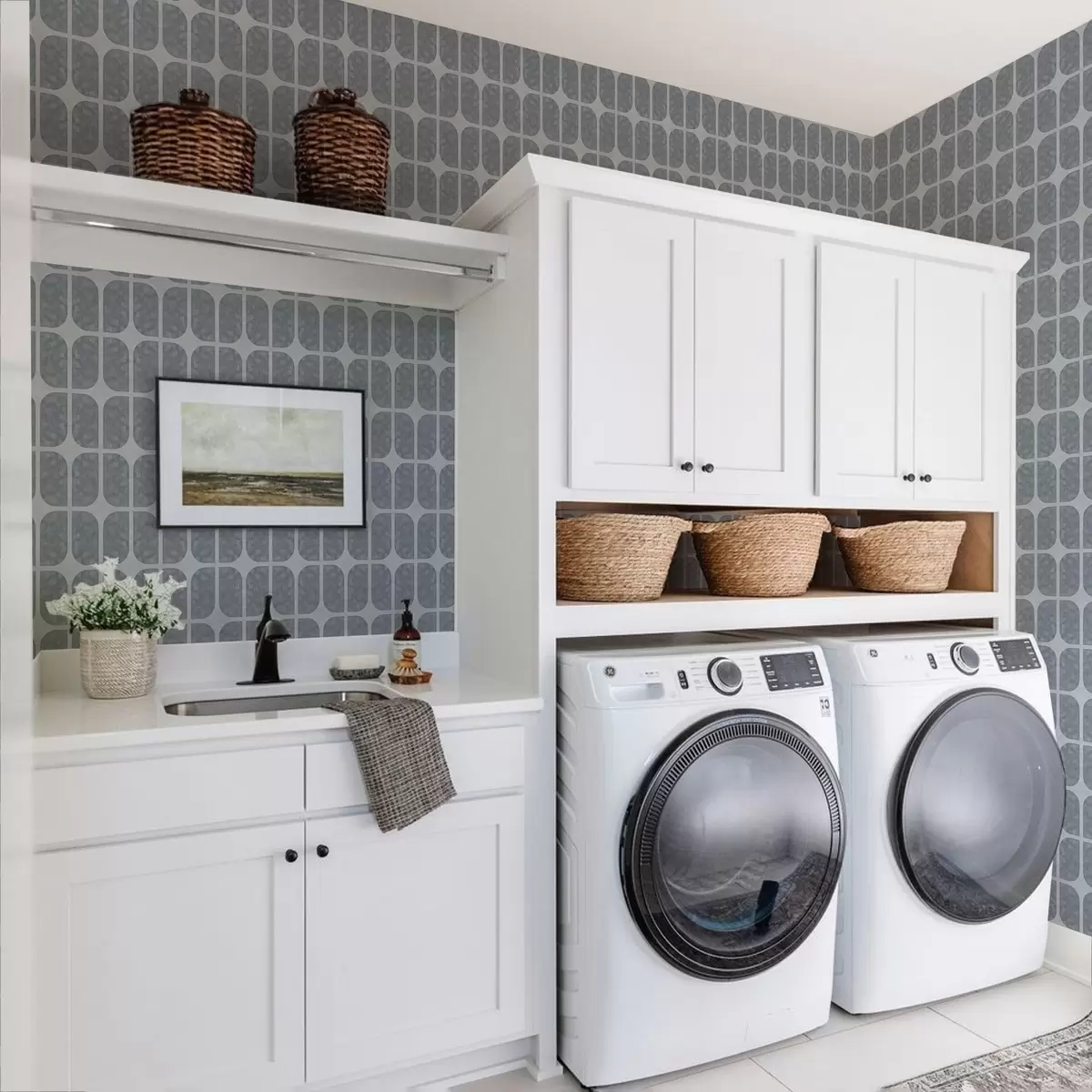 Tapete Graues Mosaik mit rechteckigen Bögen und weicher Textur a01068