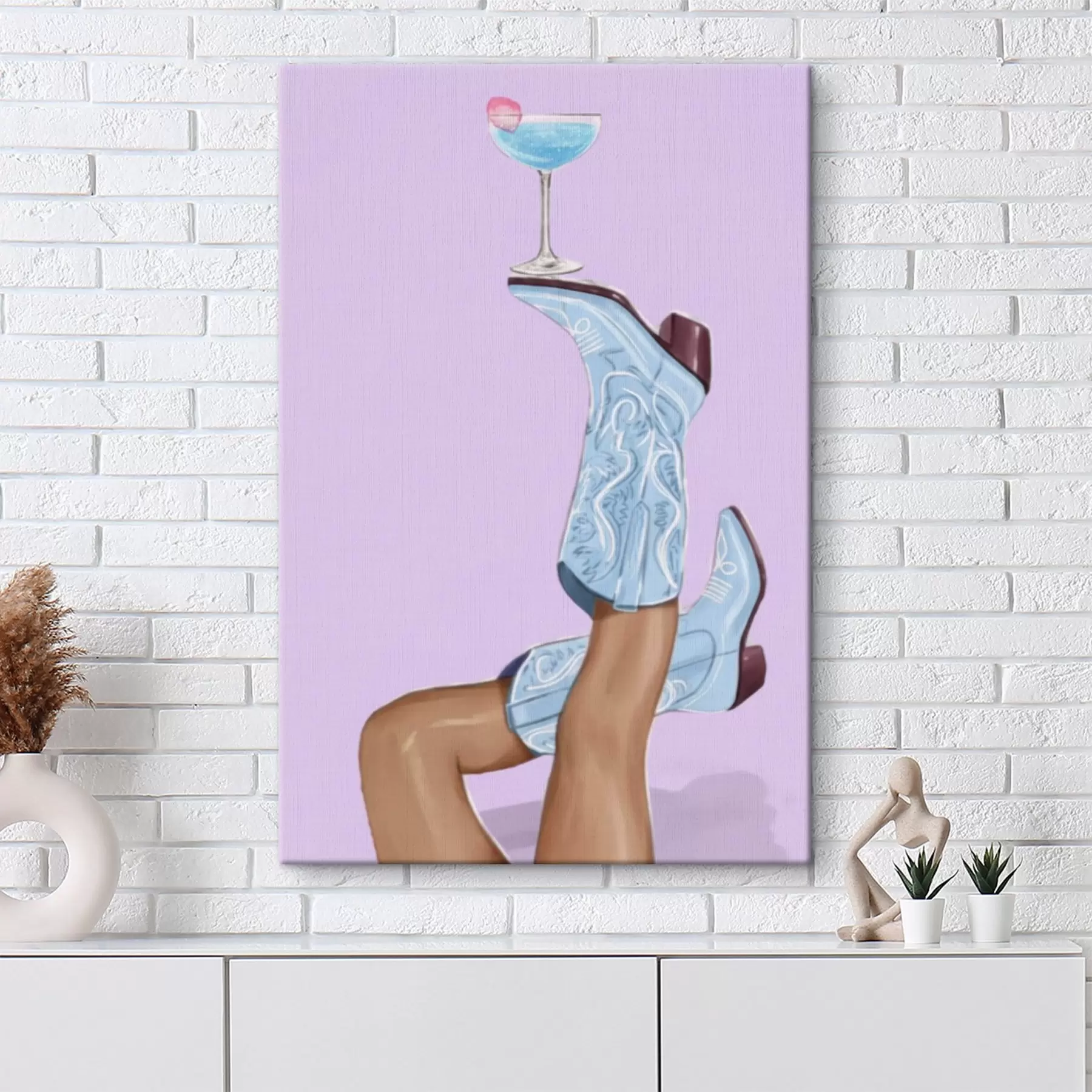 Fototapete Blaue Stiefel mit einem Glas s46845