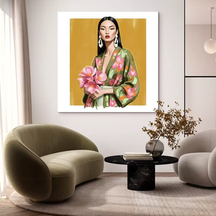 Fototapete Mädchen mit einem Blumenstrauß s46850