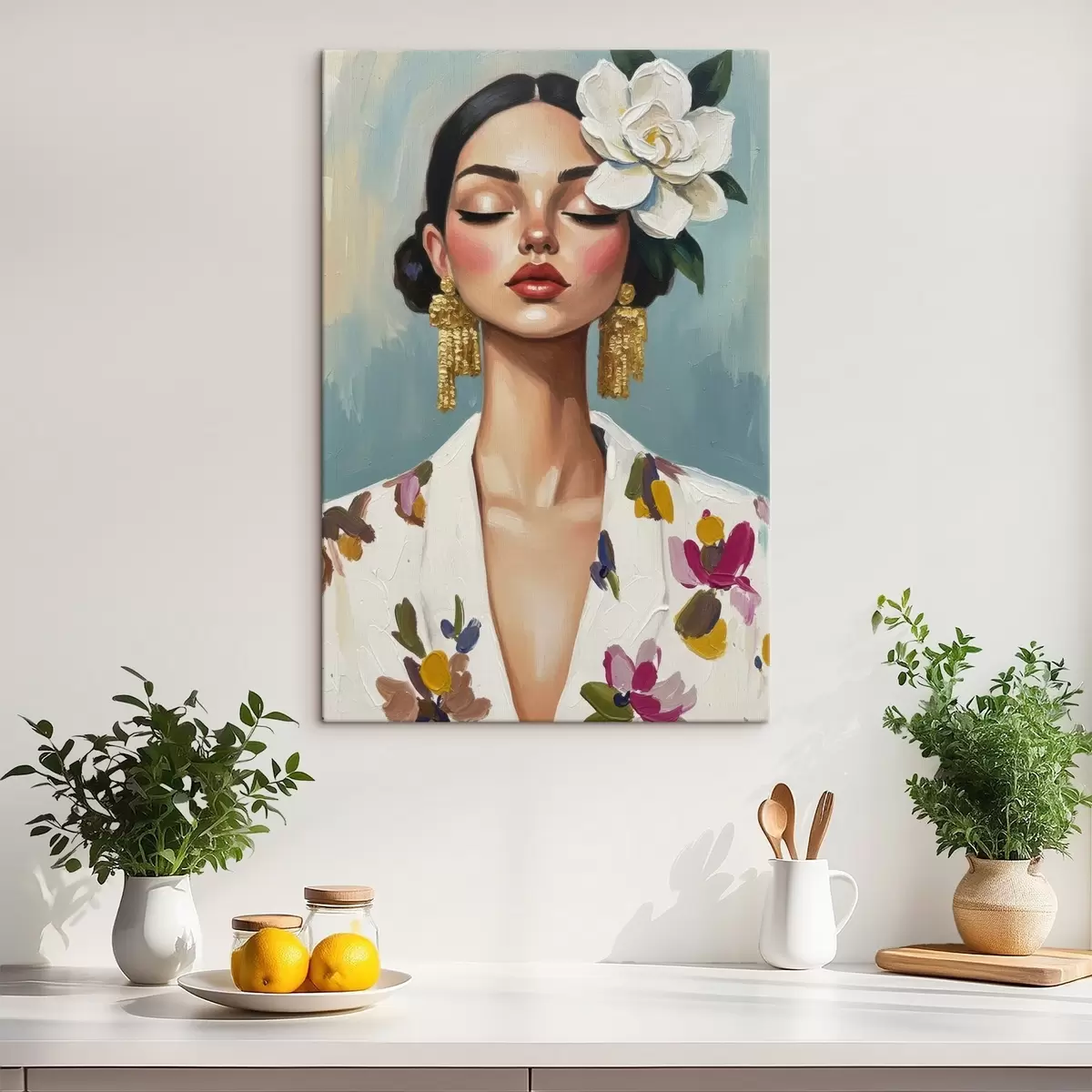 Fototapete Mädchen mit einer Blume im Haar s46852