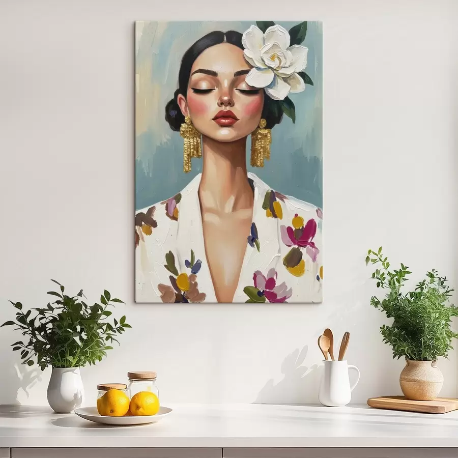 Fototapete Mädchen mit einer Blume im Haar s46852