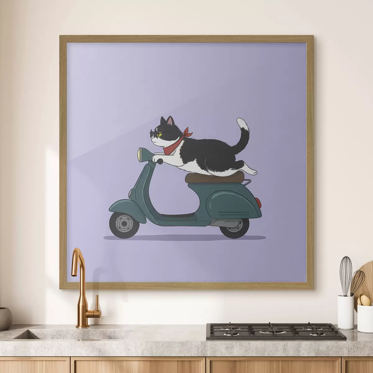 Poster Katze auf einem Moped f46847