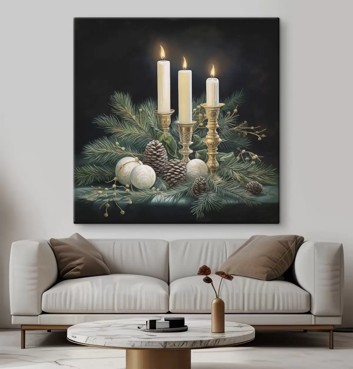 Fototapete Neujahrsarrangement, Tanne und Kerzen s46963