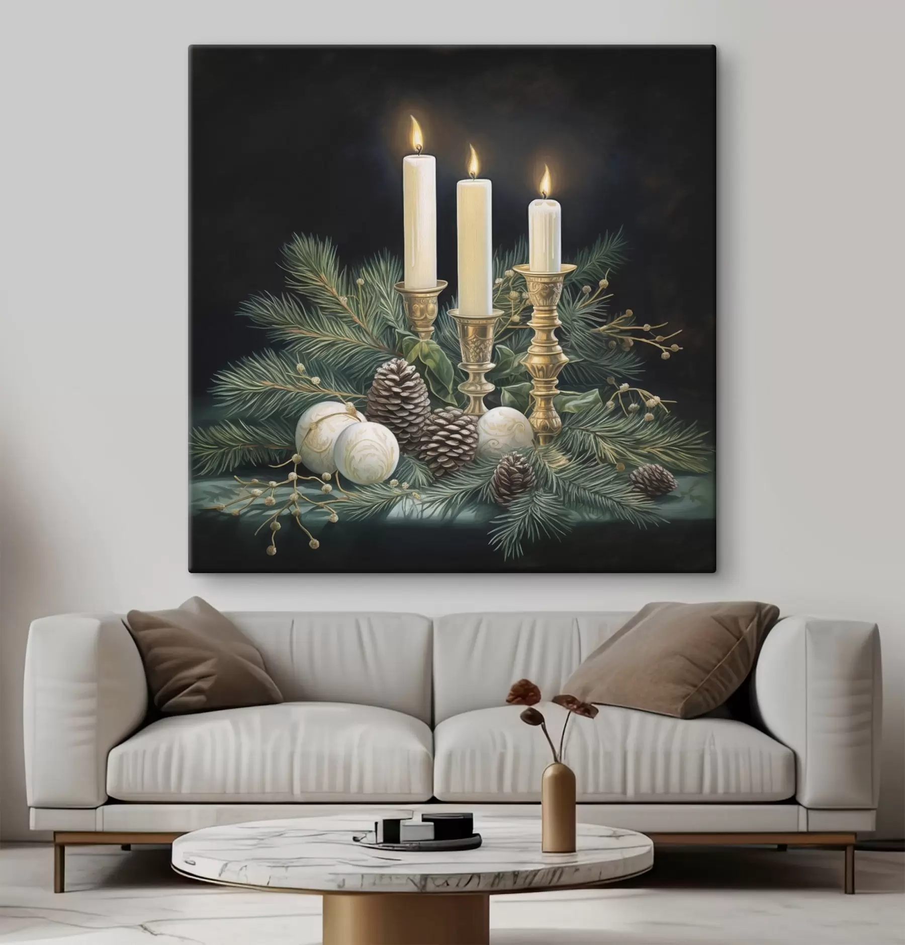 Fototapete Neujahrsarrangement, Tanne und Kerzen s46963