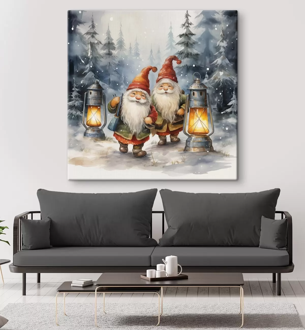 Fototapete Neujahrszwerge, Aquarellimitation s46970