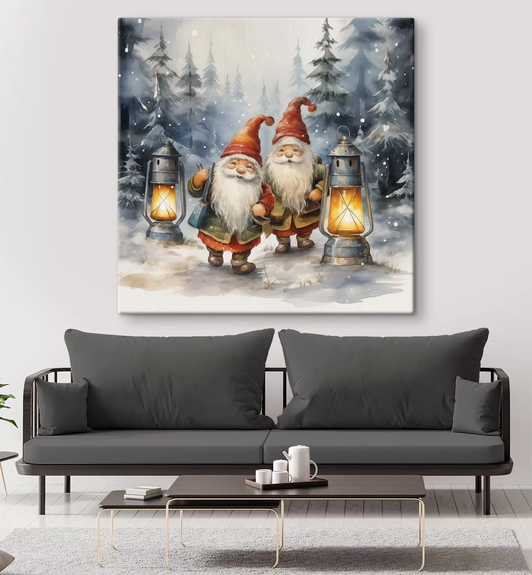 Fototapete Neujahrszwerge, Aquarellimitation s46970