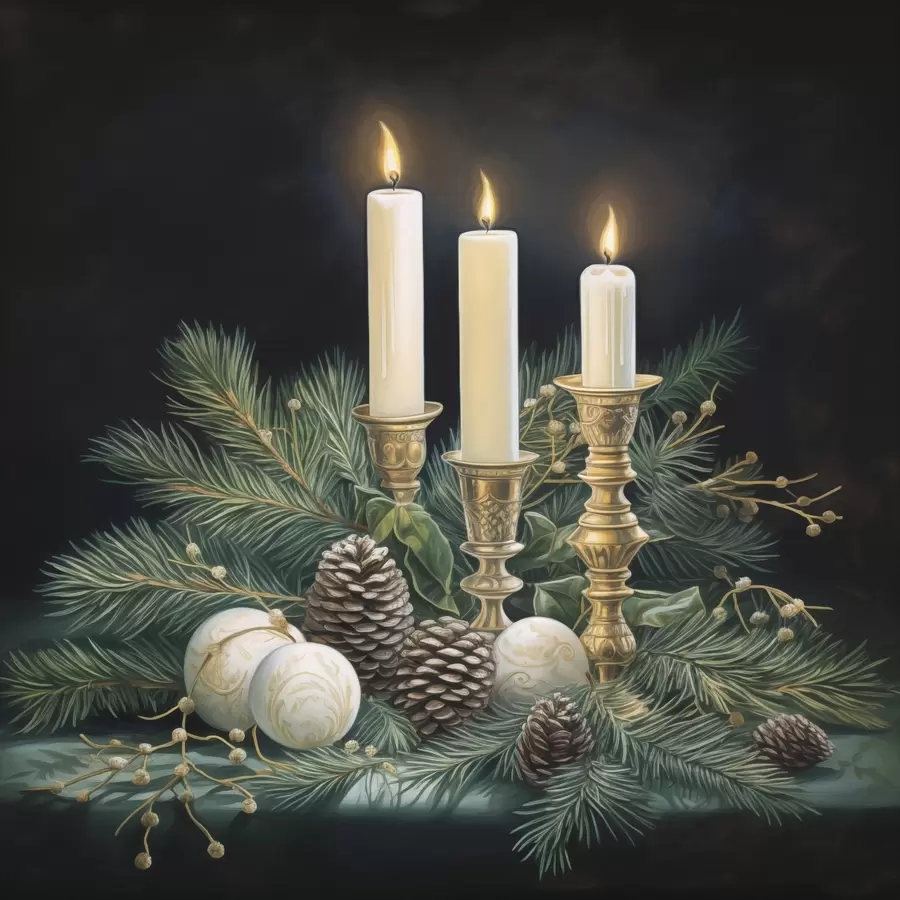 Fototapete Neujahrsarrangement, Tanne und Kerzen f46963