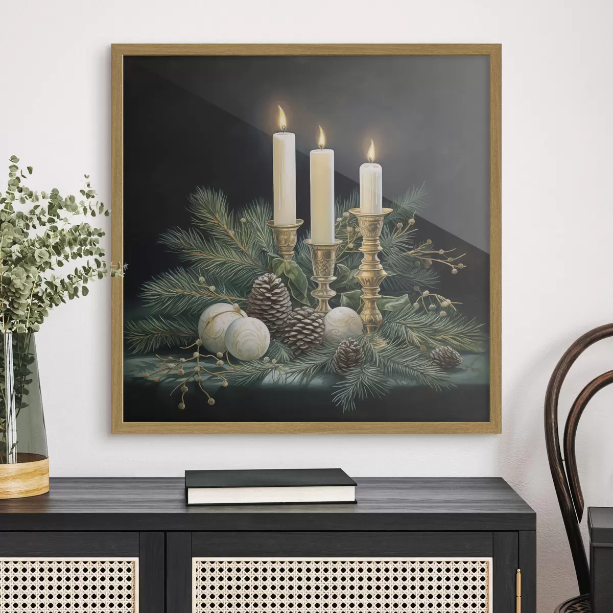 Poster Neujahrsarrangement, Tanne und Kerzen f46963