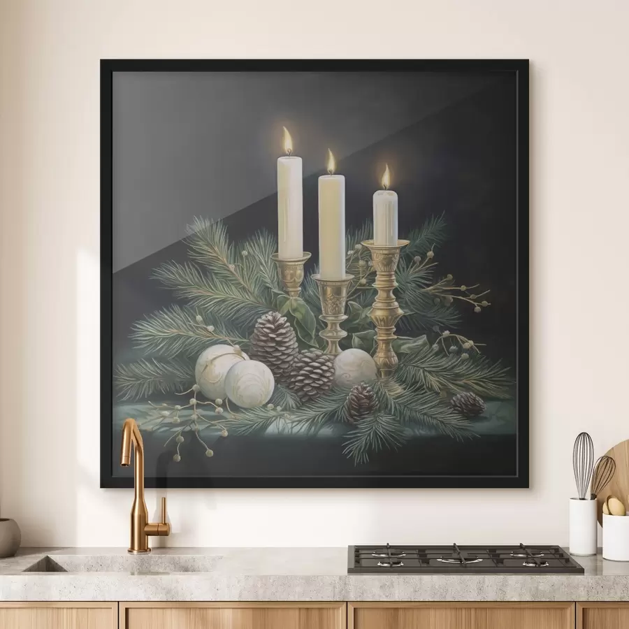 Fototapete Neujahrsarrangement, Tanne und Kerzen f46963