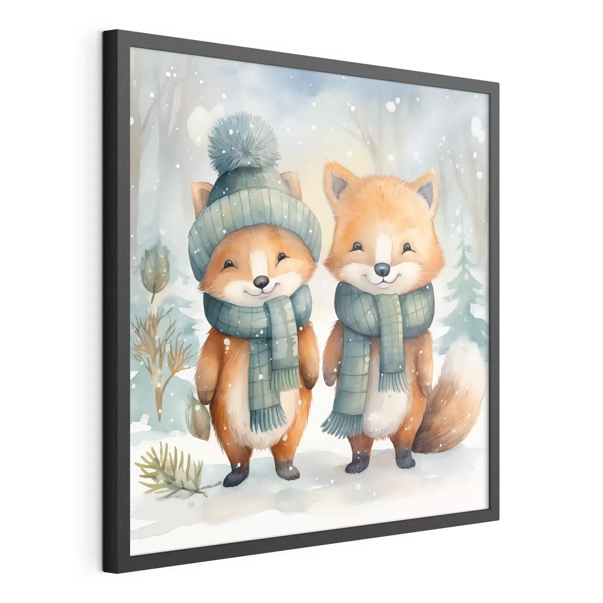 Poster Zwei kleine Füchse, Aquarellimitation f46969