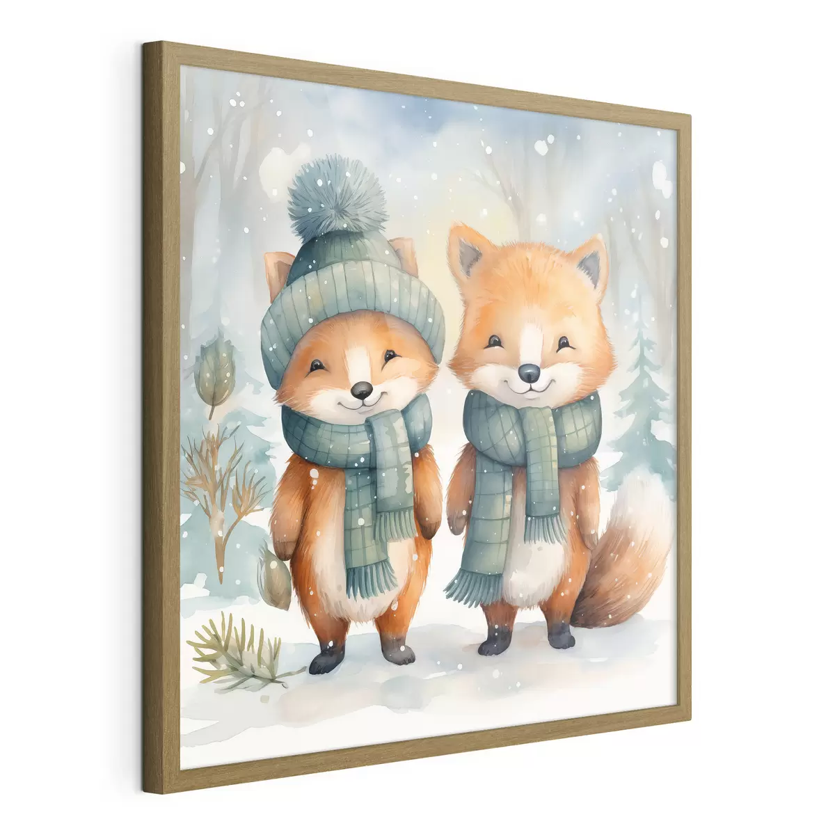 Poster Zwei kleine Füchse, Aquarellimitation f46969