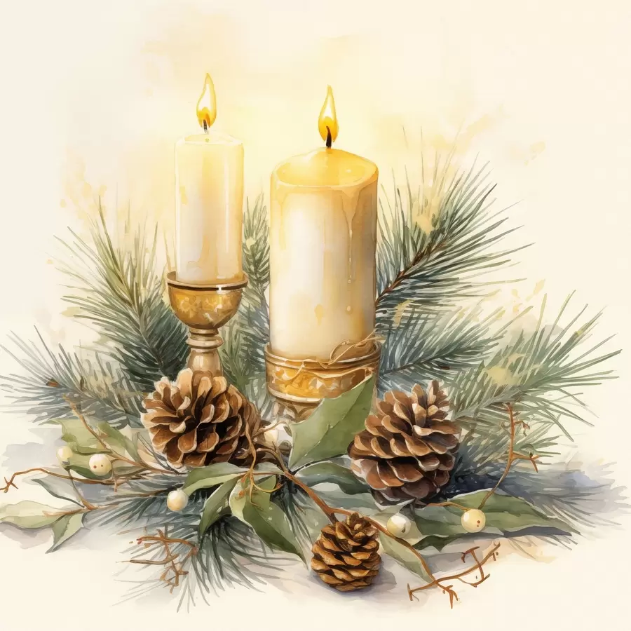 Fototapete Arrangement, Neujahr, Tanne und Kerzen f46971