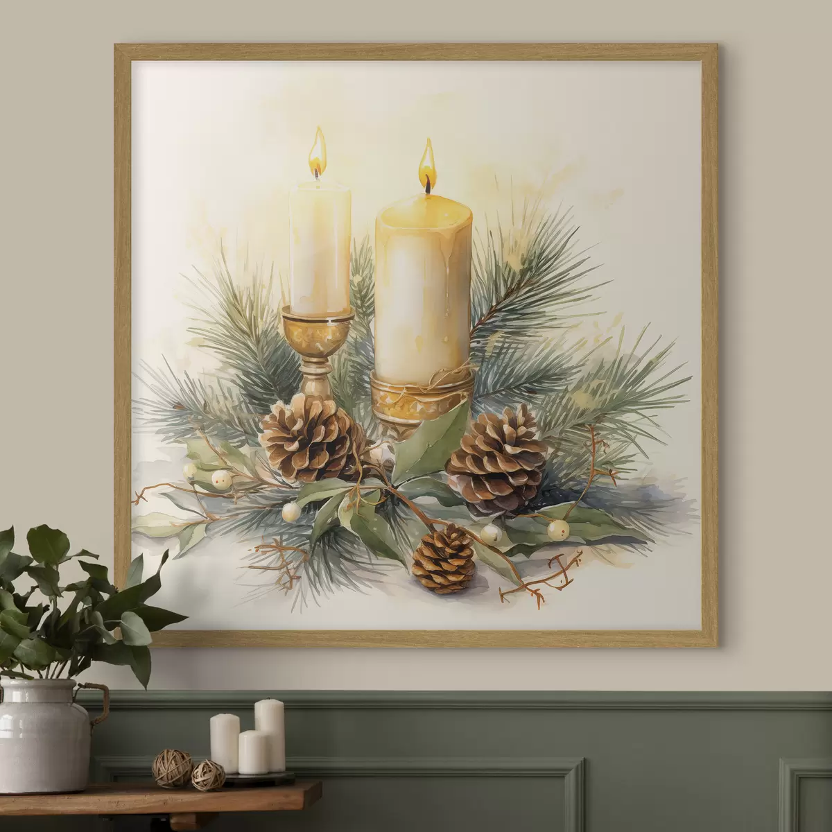 Poster Arrangement, Neujahr, Tanne und Kerzen f46971