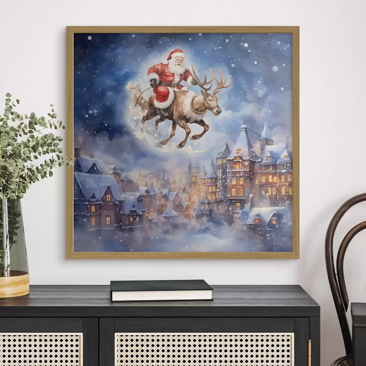 Poster Märchenhaftes Neujahr, Weihnachtsmann auf einem Schlitten f46972