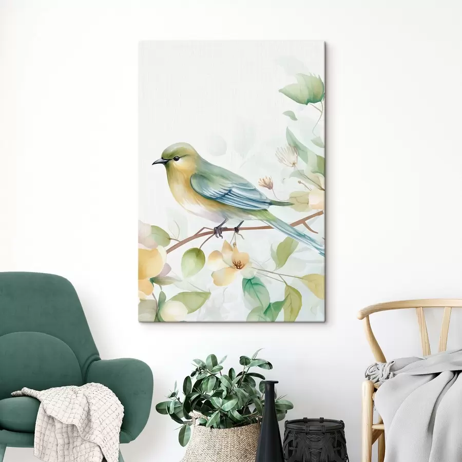 Fototapete Meise auf einem Ast, Aquarellimitation s46892