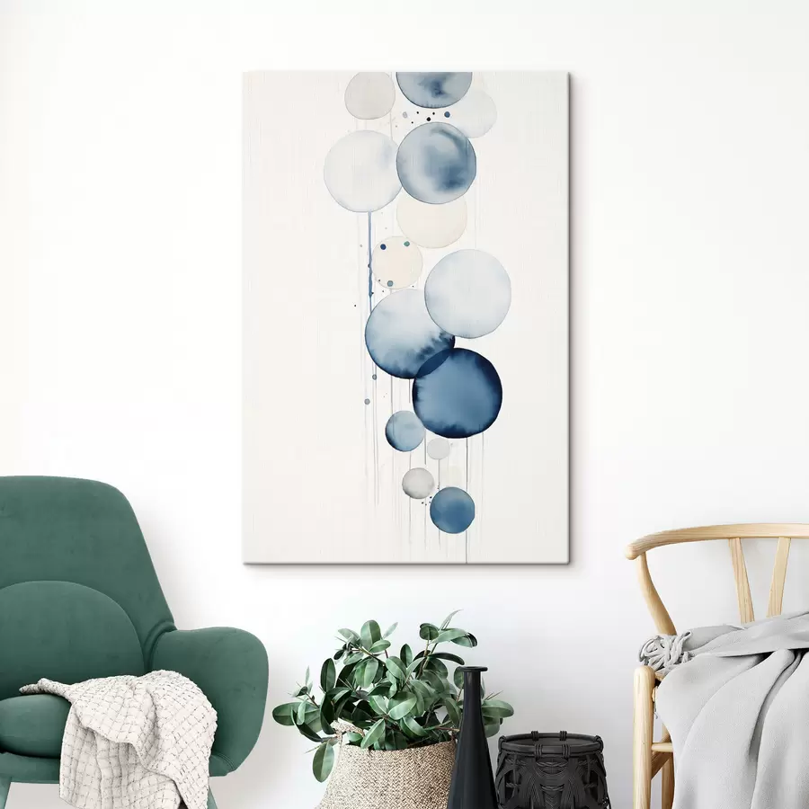 Fototapete Abstrakte, strukturierte blaue und weiße Wasserfarbenkreise unterschiedlicher Größe vor weißem Hintergrund s47020