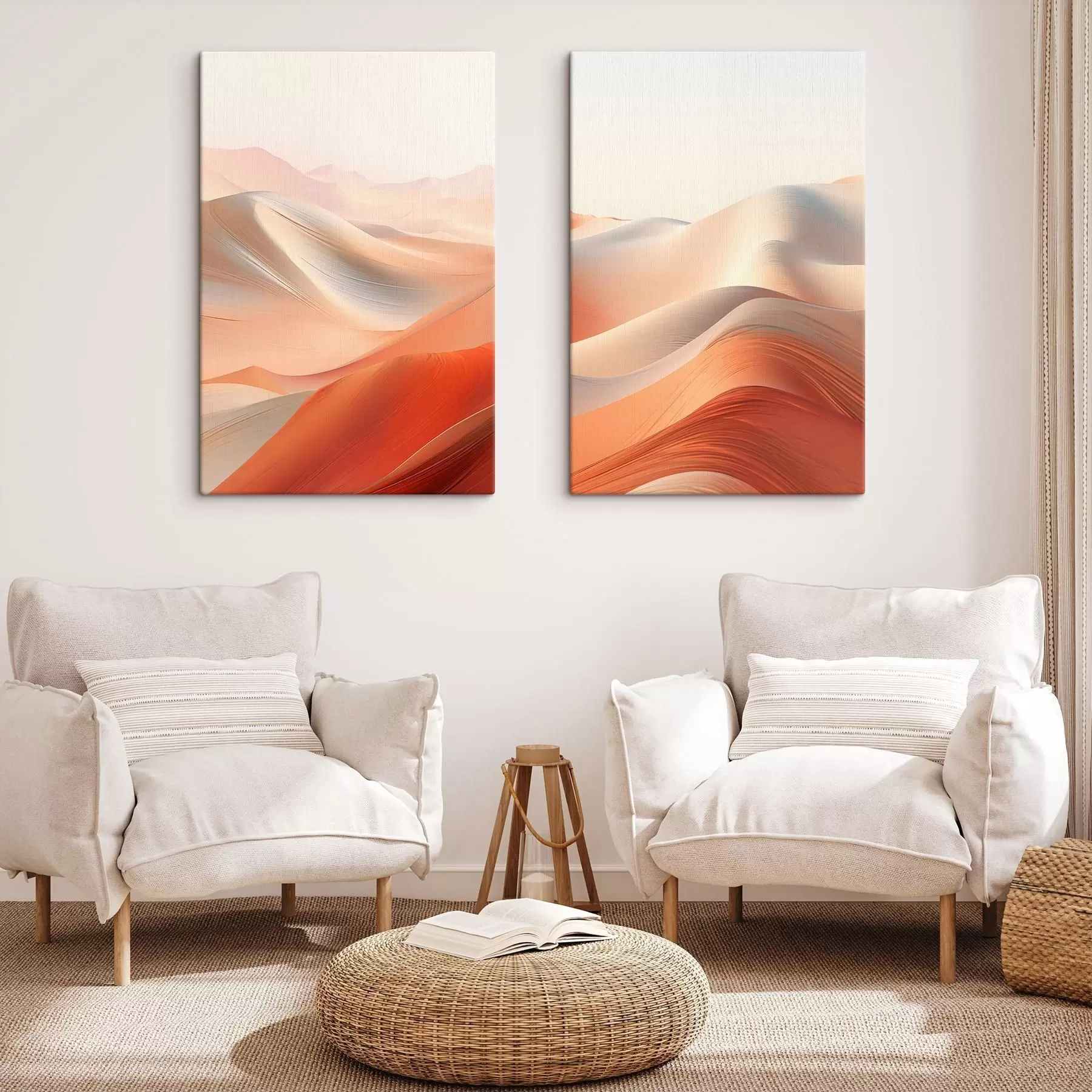 Fototapete Abstrakte Wüstenlandschaft mit fließenden Sanddünen in warmen Orange- und Weißtönen m01123