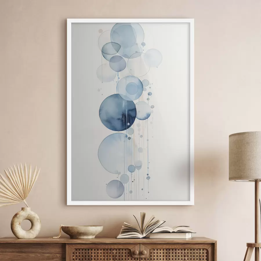 Fototapete Abstrakte, strukturierte blaue und weiße Wasserfarbenkreise unterschiedlicher Größe vor weißem Hintergrund f47021
