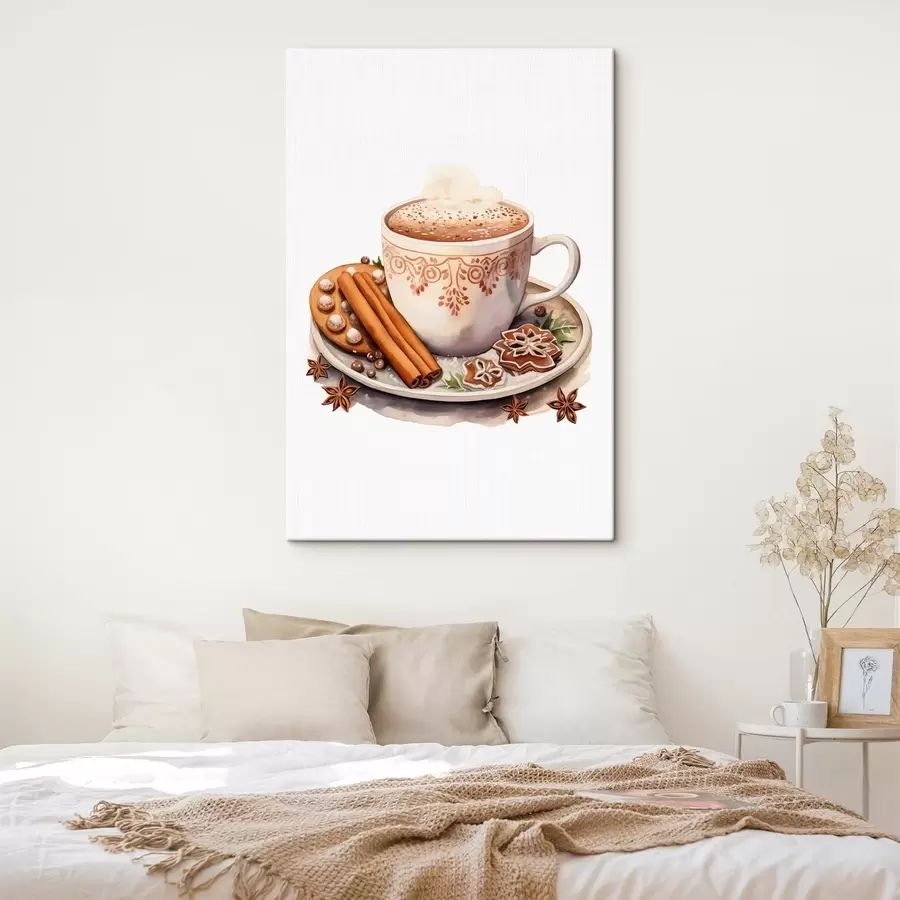 Fototapete Aquarellähnliche Zeichnung, Kaffee mit Zimt s46983