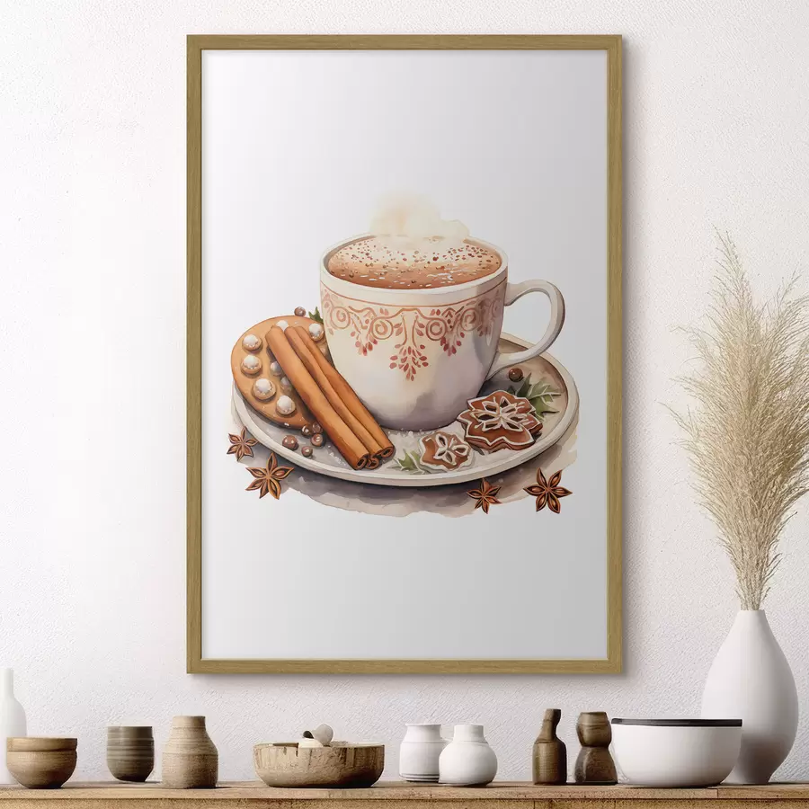Fototapete Aquarellähnliche Zeichnung, Kaffee mit Zimt f46983