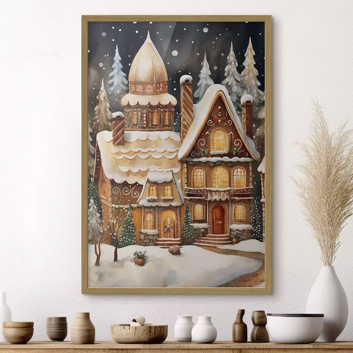 Poster Schneebedeckte Häuser im Wald f46985