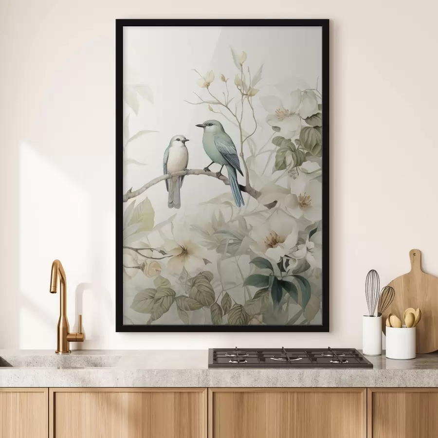 Fototapete Zwei Vögel auf Jasminzweigen f46896