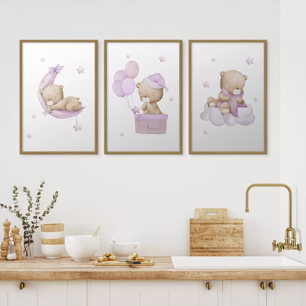 Poster Teddybären in verträumten Pastellszenen d00296v2