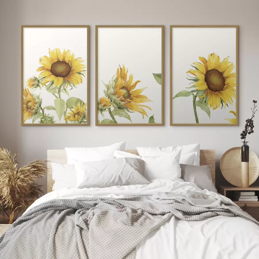 Fototapete Bunte Sonnenblumen in Aquarellfarben d00334