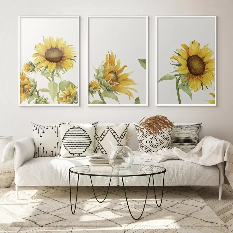 Fototapete Bunte Sonnenblumen in Aquarellfarben d00334