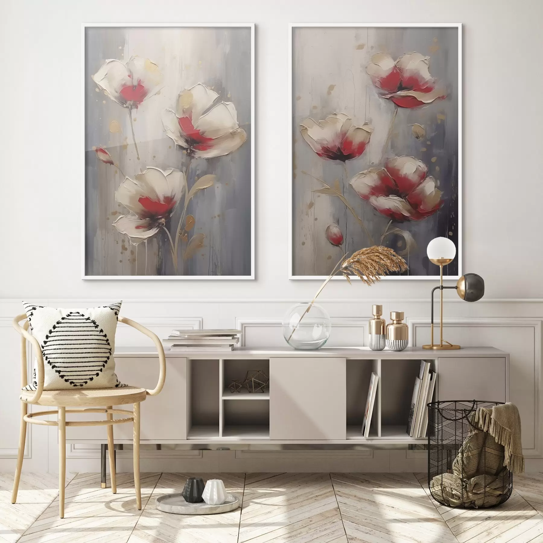 Fototapete Weiße und rote Blumen d00399