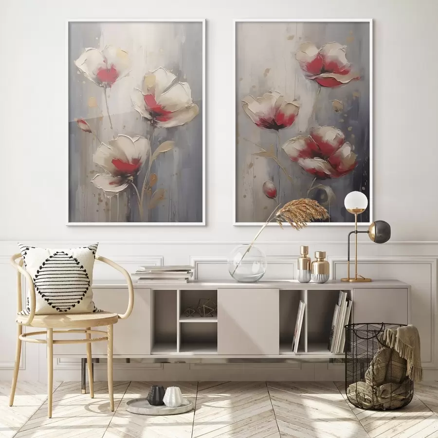 Fototapete Weiße und rote Blumen d00399