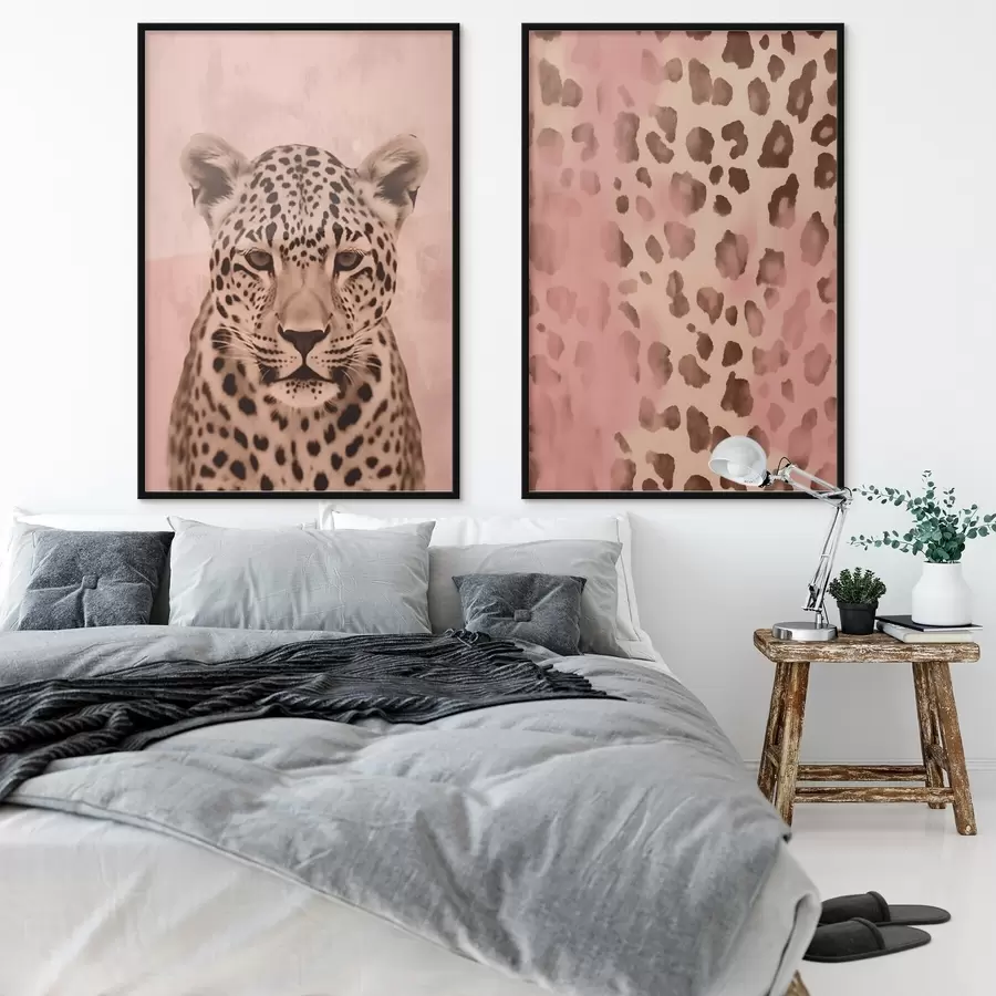 Fototapete Portrait eines Geparden, Abstraktes Muster mit Leopardenmuster auf rosa Hintergrund d00402