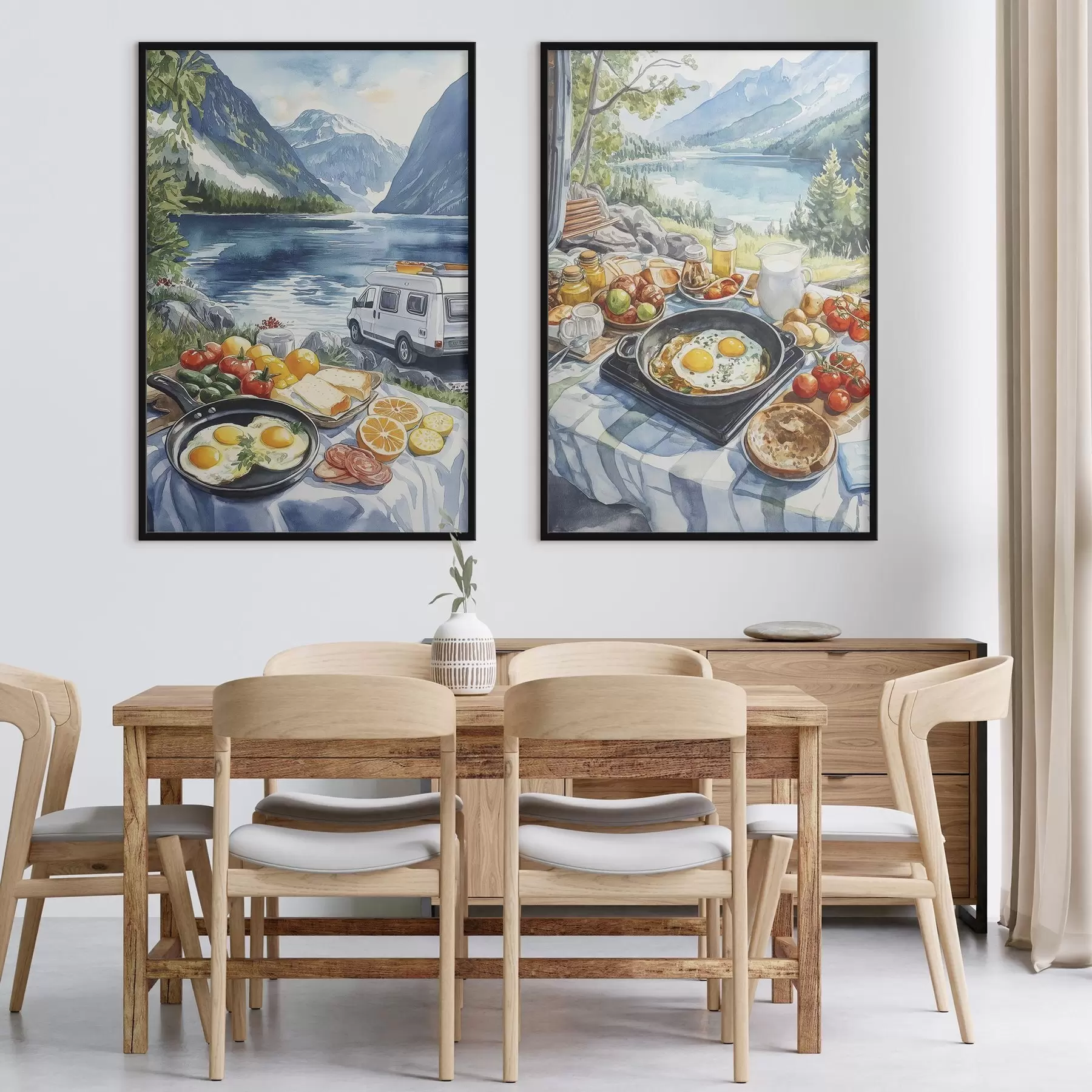 Fototapete Frühstück in der Natur, Reisen, Leben im Freien, Aquarellstil, Norwegen d00404